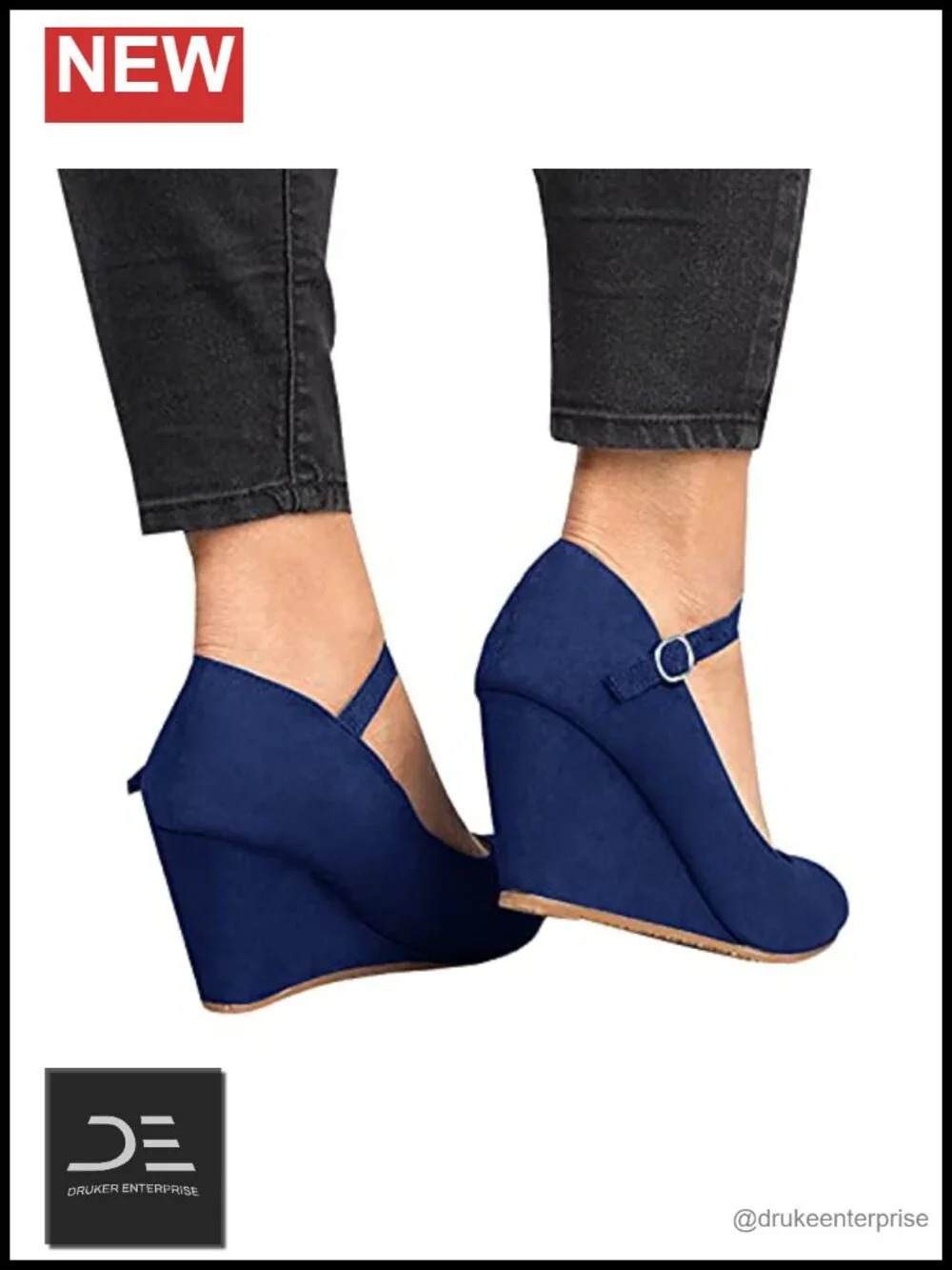 Womens Wedge Pumps Mary Jane Shoes Closed Toe Ankle Strap Suede Heels